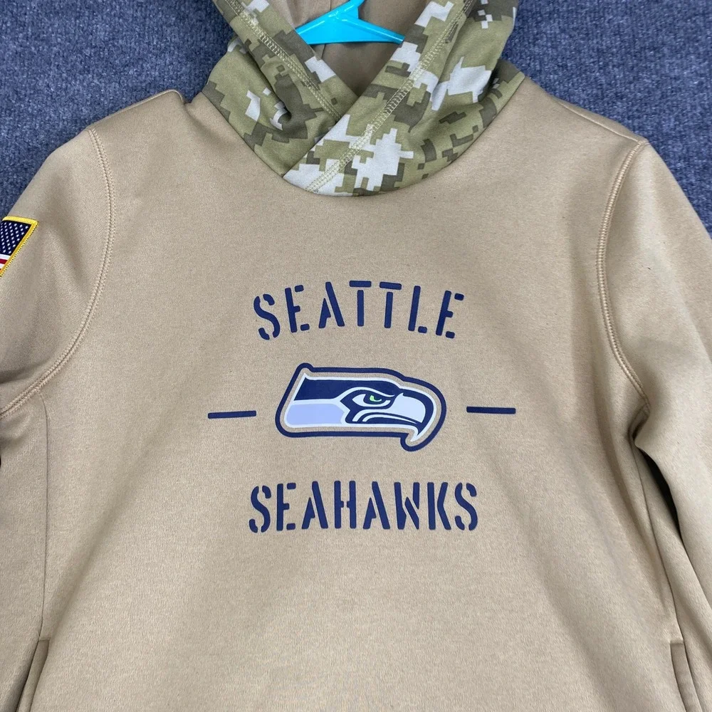Nike Seattle Seahawks Salute to Service Hoodie Tan Camo Medium AT7936-297